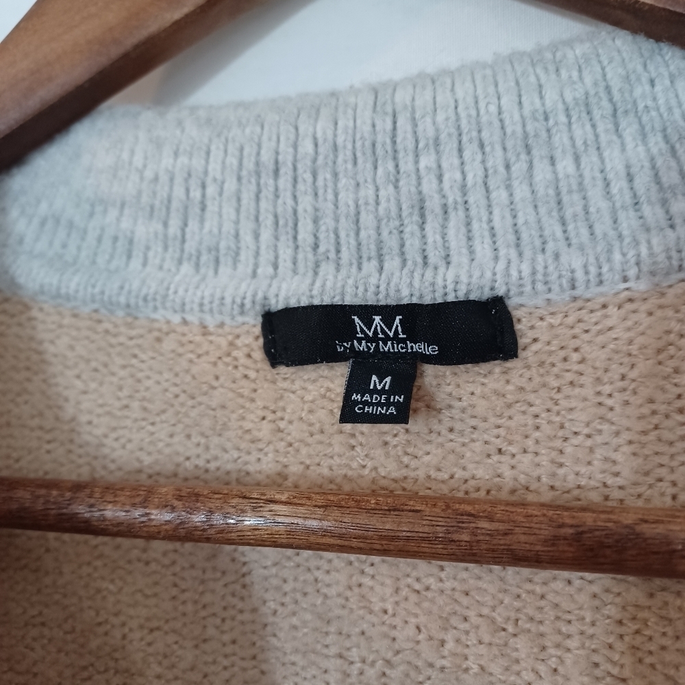 MM BY MY MICHELLE Cozy Partial Zip Front Square Color Block Cardigan Sweater Top - Picture 6 of 7